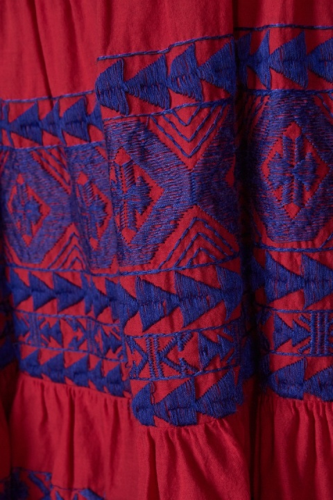 GREEK ARCHAIK KORI - zjawiskowa sukienka boho geometryczne hafty bawełna -S
