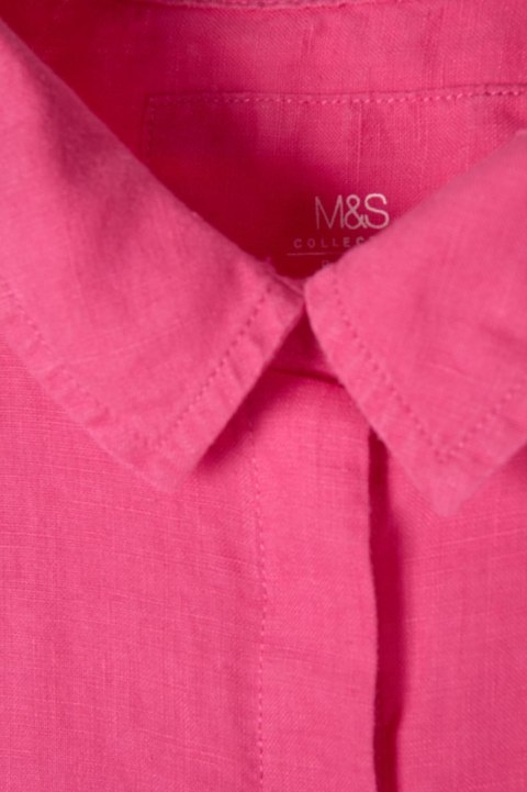 MARKS&SPENCER bluzka koszulowa szlachetny len energetyczna magenta L