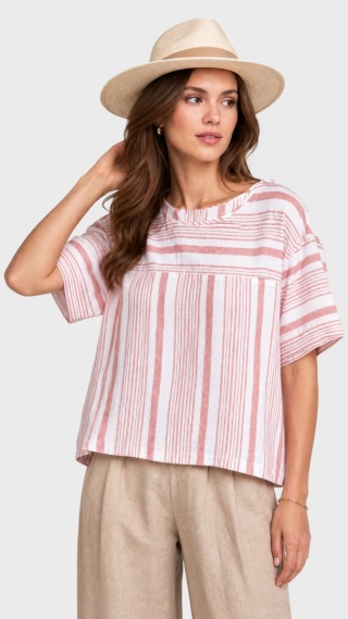 MARKS&SPENCER mięciutka bluzka lniana coral mix 42