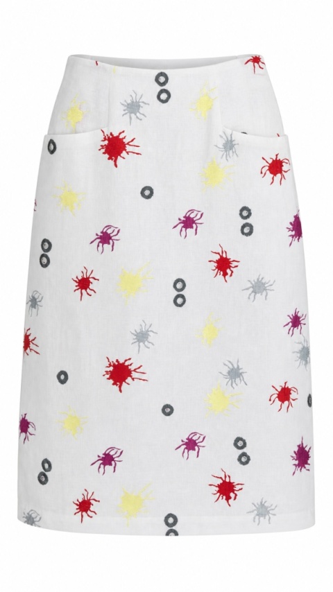 MORITZ - spódnica lniana hafty zabawny wzór przypominający plamy - 38