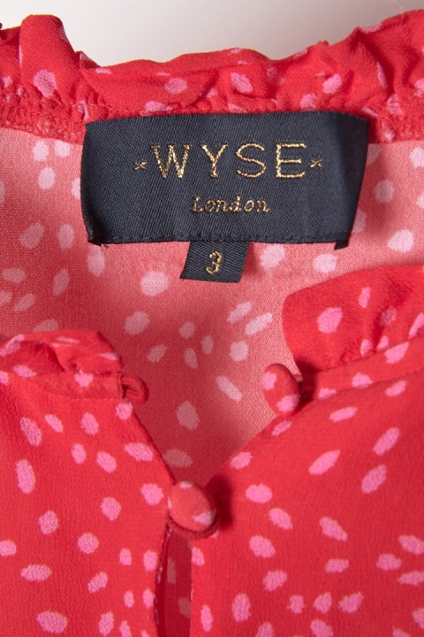WYSE LONDON - luksusowa bluzka piękny kolor karmazyn w groszki wiskoza M/L