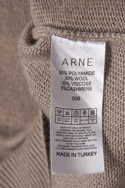 ARNE wyjątkowy sweter z domieszką wełny kakaowy kolor oversize S/M