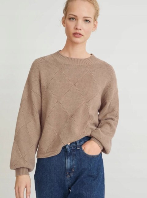 C&A sweter z domieszką wełny oversize piękny splot kakaowy kolor L
