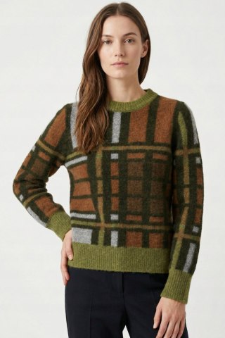 COS nieszablonowy sweter wielokolorowa kratka alpaka wełna S