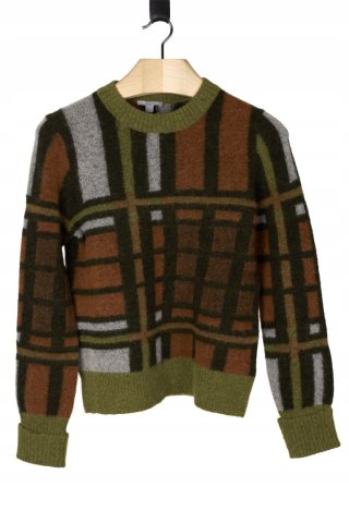 COS nieszablonowy sweter wielokolorowa kratka alpaka wełna S