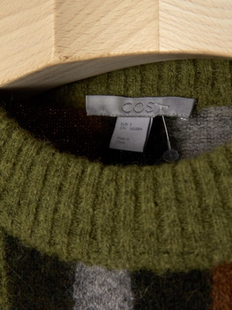 COS nieszablonowy sweter wielokolorowa kratka alpaka wełna S