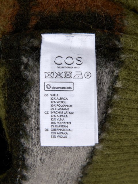 COS nieszablonowy sweter wielokolorowa kratka alpaka wełna S