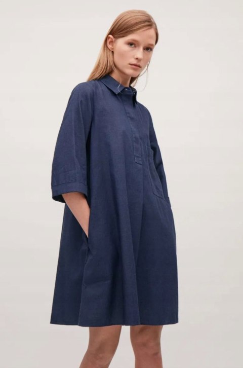 COS sukienka koszulowa z kieszeniami bawełna denim luźny krój 44