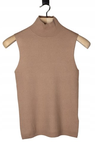 DARLING HARBOUR mięciutki sweter kamizelka top camel wełna merynosa XL
