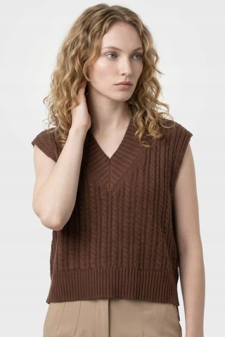 FRENCH CONNECTION mięciutki sweter kamizelka bawełna mleczna czekolada M/L