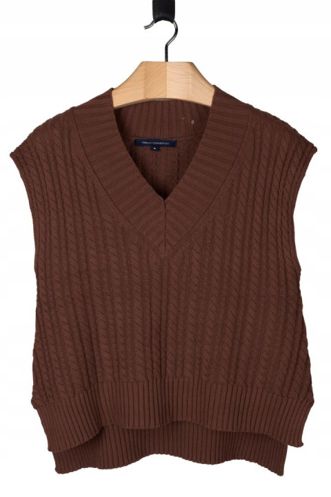 FRENCH CONNECTION mięciutki sweter kamizelka bawełna mleczna czekolada M/L