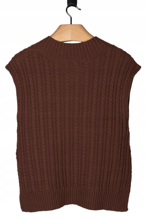 FRENCH CONNECTION mięciutki sweter kamizelka bawełna mleczna czekolada M/L