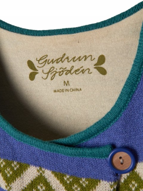 GUDRUN SJODEN ponadczasowy sweter bawełna wełna luźny krój piękny wzór M/L
