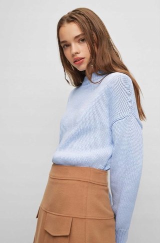 HUGO BOSS fenomenalny sweter połyskliwa wiskoza pastelowy błękit XS