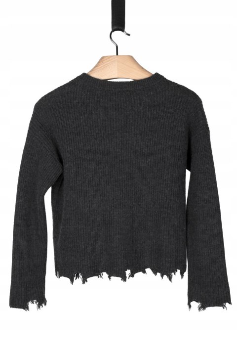 JANE LUSHKA ciekawy sweter szarpane brzegi piękna szarość wełna S