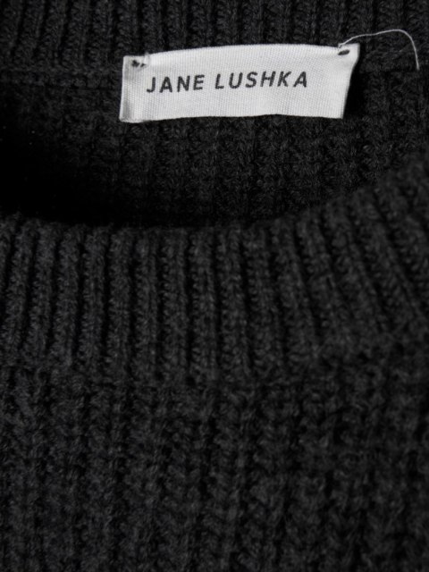 JANE LUSHKA ciekawy sweter szarpane brzegi piękna szarość wełna S