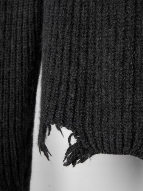 JANE LUSHKA ciekawy sweter szarpane brzegi piękna szarość wełna S