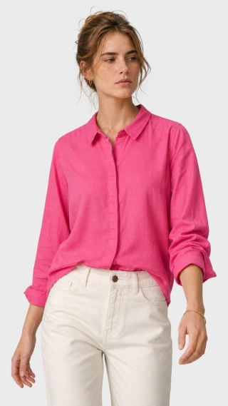 MARKS&SPENCER bluzka koszulowa szlachetny len energetyczna magenta L