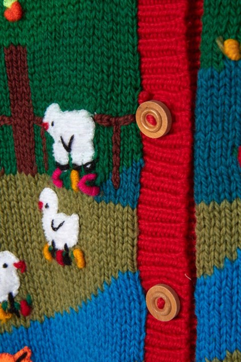 Nietuzinkowy kolorowy sweter wełna opowieść zamknięta w dzianinie one size
