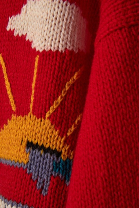 Nietuzinkowy kolorowy sweter wełna opowieść zamknięta w dzianinie one size