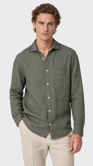 CHARLES TYRWHITT mięciutka koszula szlachetny len kolor khaki M