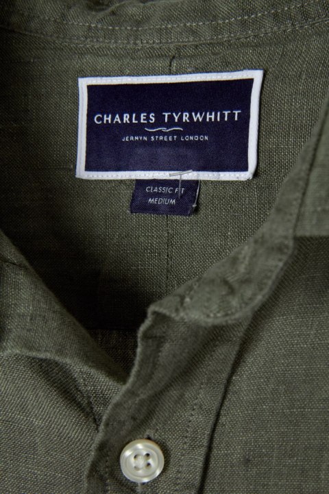 CHARLES TYRWHITT mięciutka koszula szlachetny len kolor khaki M