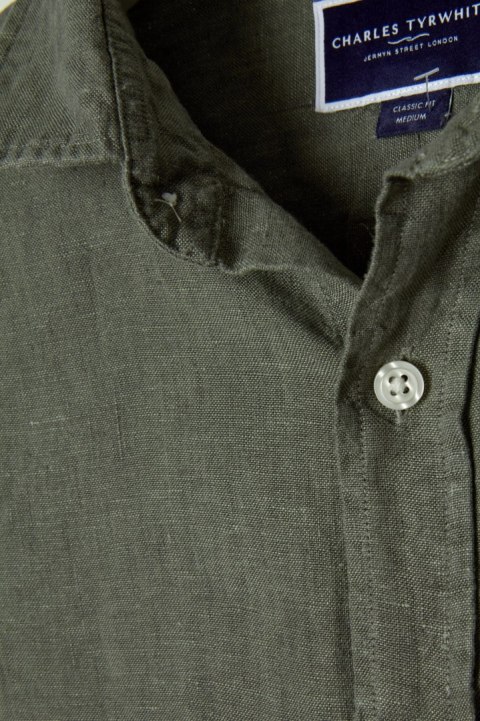 CHARLES TYRWHITT mięciutka koszula szlachetny len kolor khaki M