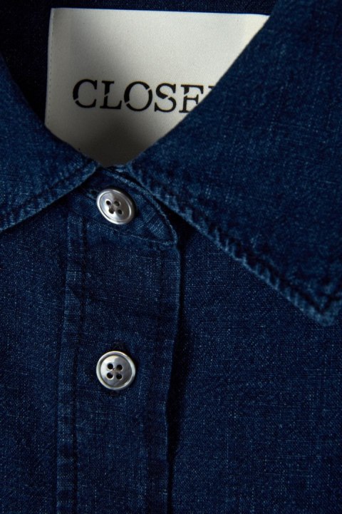 CLOSED wyjątkowa bluzka koszulowa szlachetny len bawełna denim L