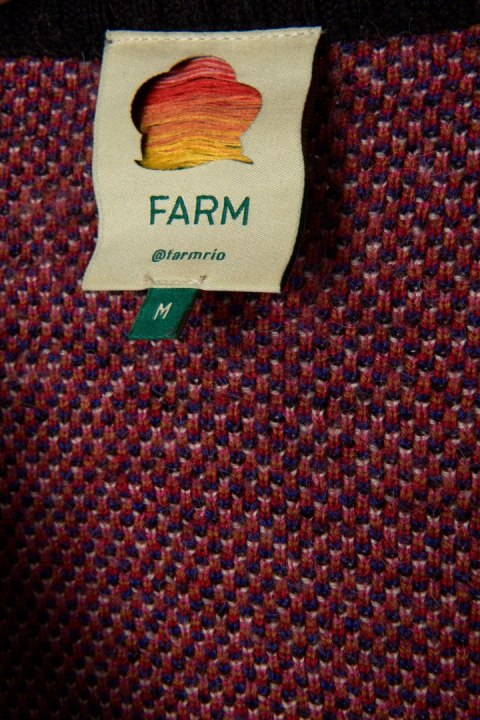FARM RIO niespotykany kolorowy sweter kardigan motyw serc i muchomorów M