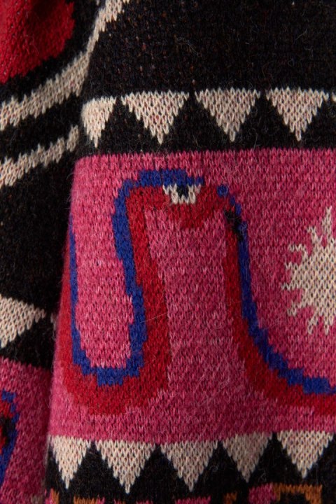 FARM RIO niespotykany kolorowy sweter kardigan motyw serc i muchomorów M