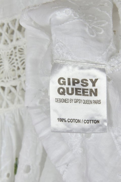 GIPSY QUEEN wyjątkowa bluzka koszulowa tunika hafty koronki cekiny S/M