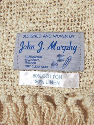 JOHN J.MURPHY IRELAND szalik bawełna len luźny splot ręcznie tkany kremowy