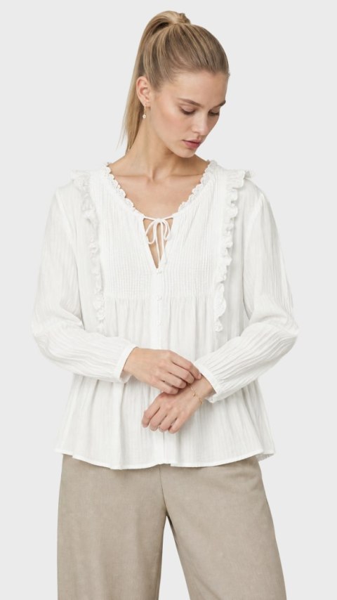 KAPPAHL śliczna bluzka koszulowa bawełna falbanki marszczenia boho ivory L