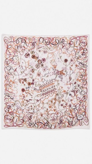LONGCHAMP PARIS jedwabna apaszka floral print pastelowy róż jak malowana