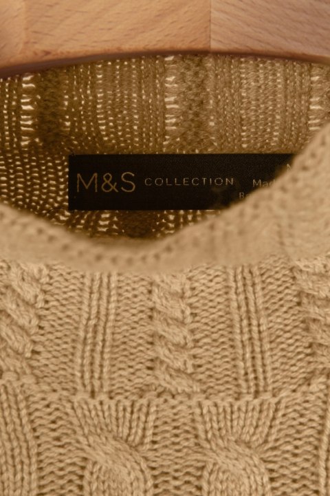 MARKS&SPENCER mięciutki sweter piękny splot camelowy kolor luźny krój S/M
