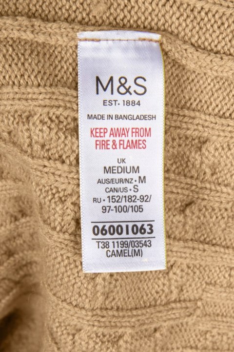MARKS&SPENCER mięciutki sweter piękny splot camelowy kolor luźny krój S/M