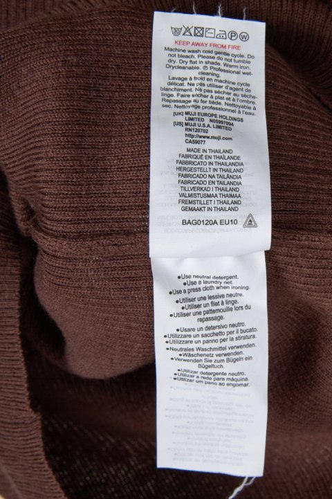 MUJI niebanalny mięciutki sweter bawełna wełna czekoladowy brąz S