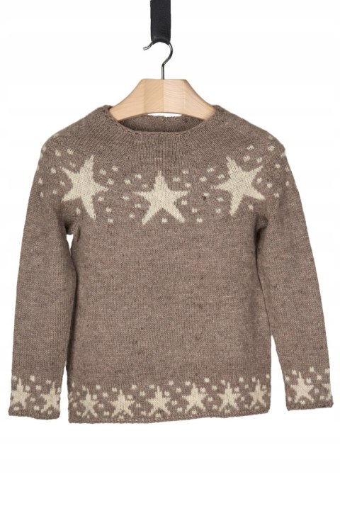 Nietuzinkowy bezszwowy sweter w gwiazdki wełna rękodzieło hand made S