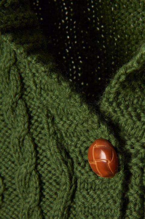 Śliczny mięsisty sweter wełna piękny splot rękodzieło piękna zieleń M