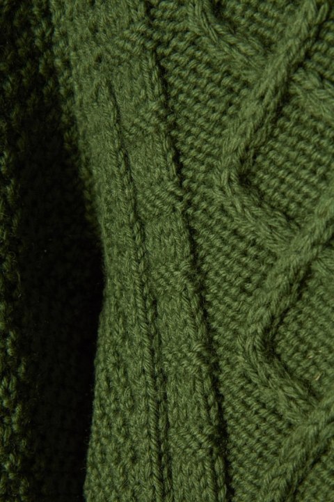 Śliczny mięsisty sweter wełna piękny splot rękodzieło piękna zieleń M