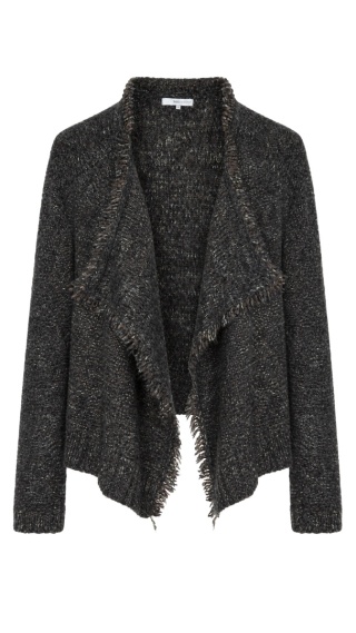 360 SWEATER - śliczny sweter narzutka melanż z frędzlami - M