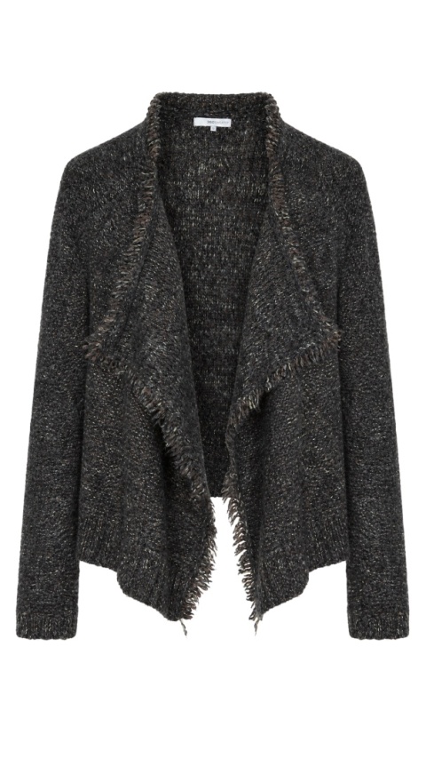 360 SWEATER - śliczny sweter narzutka melanż z frędzlami - M