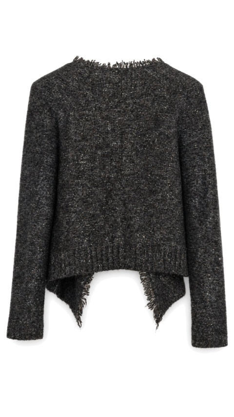 360 SWEATER - śliczny sweter narzutka melanż z frędzlami - M