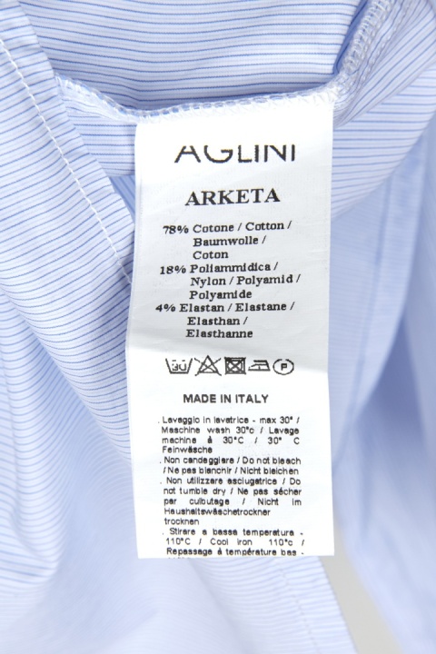 AGLINI elegancka włoska bluzka koszulowa bawełna elastan drobne paseczki 40