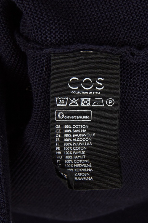 COS sweter bawełna z kieszeniami ciemny granat trapezowy krój XS
