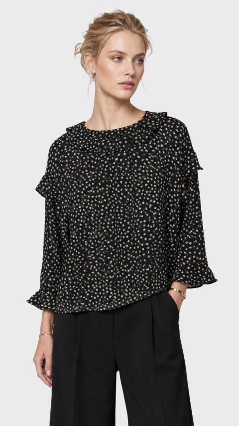 ESSENTIEL ANTWERP wyjątkowa bluzka oversize falbany gwiazdki M/L