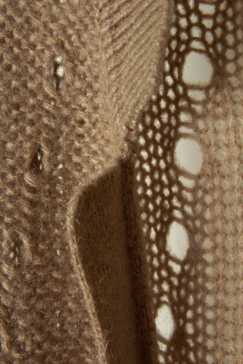HUMANOID - holenderski długi sweter kardigan kolor camel - S