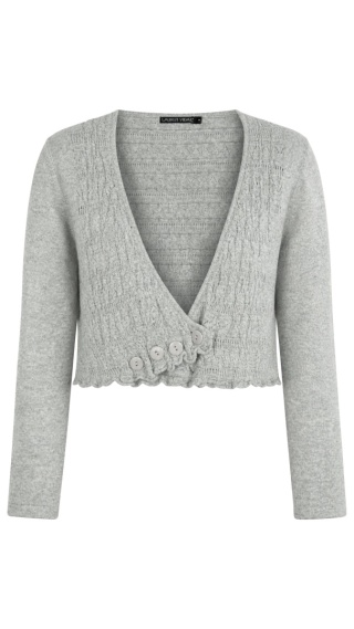 LAUREN VIDAL wyszukany sweter bolerko piękny splot pastelowa szarość M