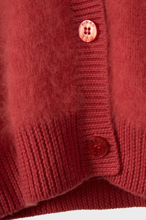 PINKO włoski sweter kardigan puszysta angora wełna koralowy kolor S