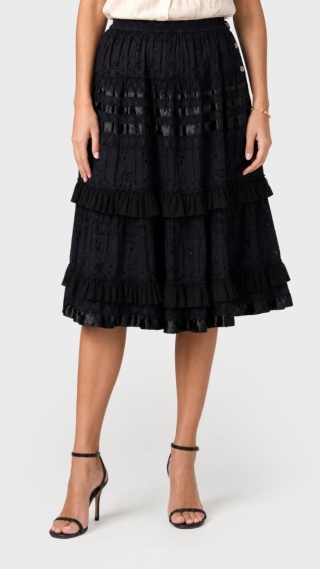 SCHIAPARELLI luksusowa spódnica vintage hafty falbanki - M